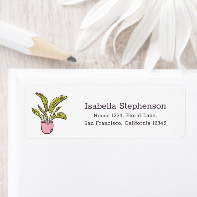 Doodle Potted Plant Botanical Return Address Label (Insitu)