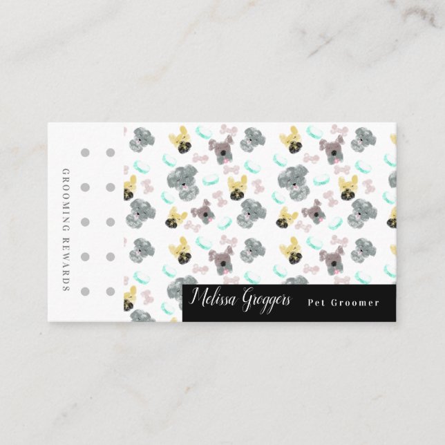 Doodle Puppies Pet Groomer Suds Logo Reward Business Card (Front)