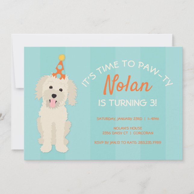 Doodle Puppy Birthday Party Invitation (Front)