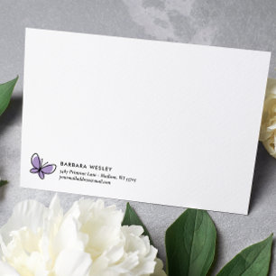 DOODLE PURPLE BUTTERFLY WHIMSICAL MONOGRAM CARD
