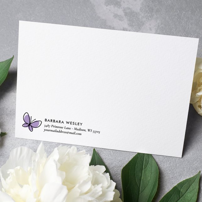 DOODLE PURPLE BUTTERFLY WHIMSICAL MONOGRAM CARD (Creator Uploaded)