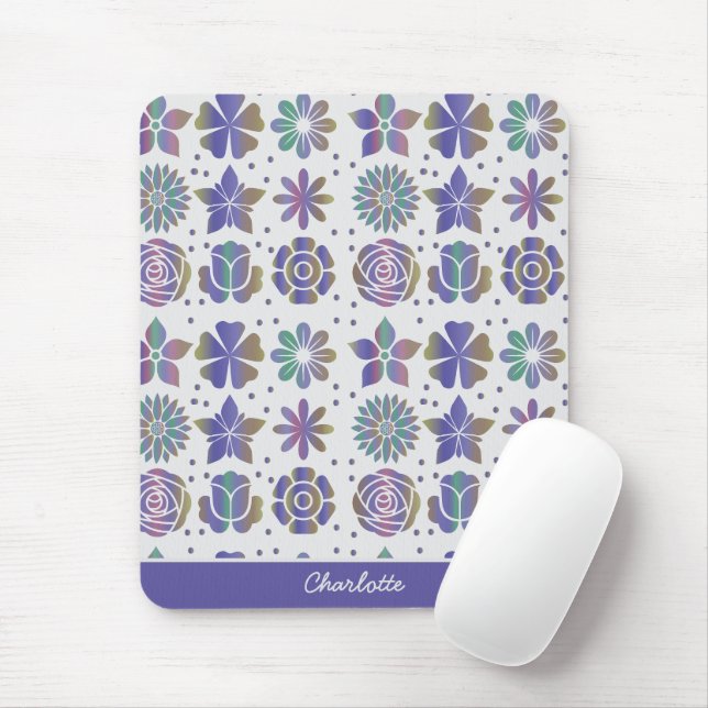Doodle purple floral pattern personalised name mouse pad (With Mouse)