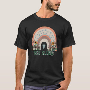 Doodle Rainbow Be Kind   Women Girl Groovy Flower  T-Shirt