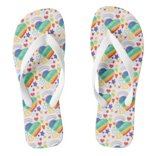 Doodle Rainbow Heart Pattern Thongs