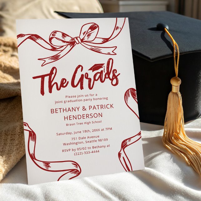 Doodle Red Bow Joint Graduation Party Invitation (Creator Uploaded)