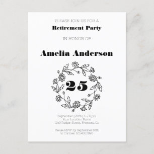 Doodle retirement modern flower black postcard