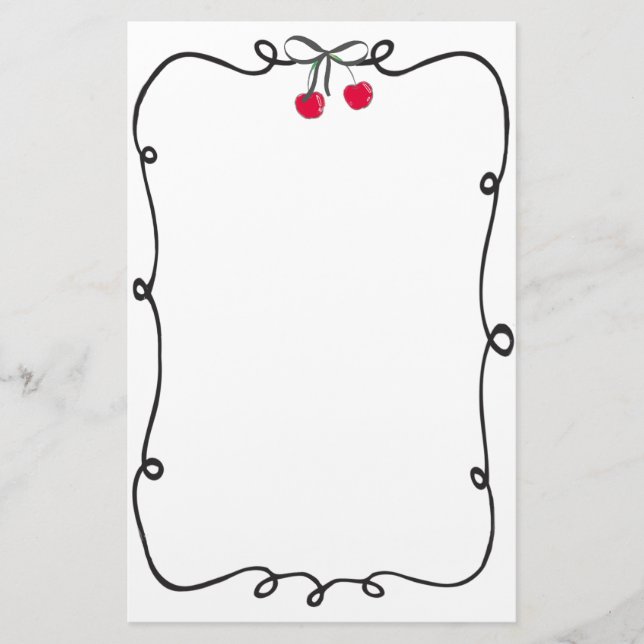 Doodle Ribbon Frame Very Cherry Stationery (Front)