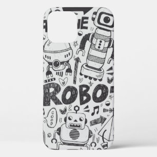 doodle robot element, illustrator line tools drawi iPhone 12 case