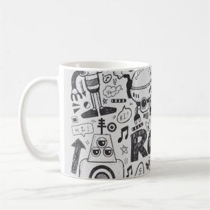 doodle robot element, illustrator line tools drawi coffee mug