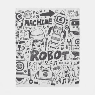 doodle robot element, illustrator line tools drawi fleece blanket