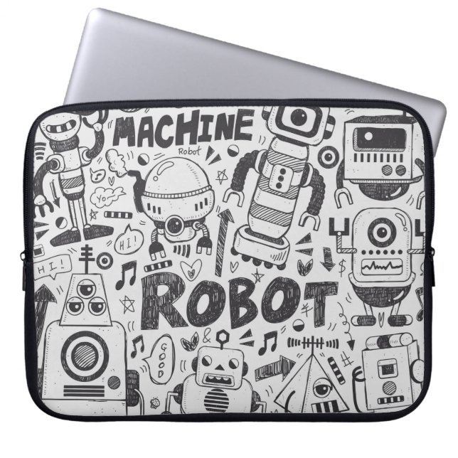 doodle robot element, illustrator line tools drawi laptop sleeve (Front)