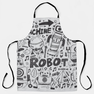 Doodle Robot Illustrator Drawing Apron
