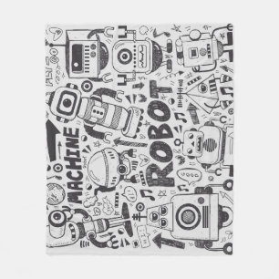 Doodle Robot Illustrator Drawing Fleece Blanket