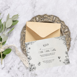 Doodle Romantic Rustic Hand Drawn Wedding RSVP Card