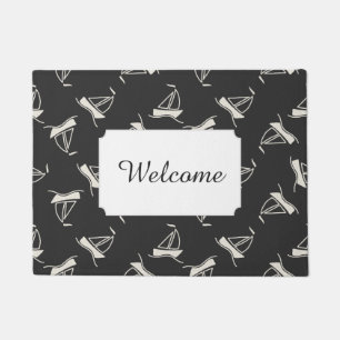 Doodle Sailboat Pattern   Add Your Text Doormat