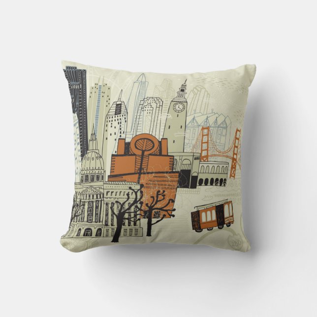 Doodle San Francisco Scene Cushion (Front)
