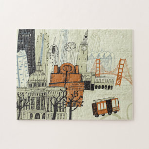 Doodle San Francisco Scene Jigsaw Puzzle