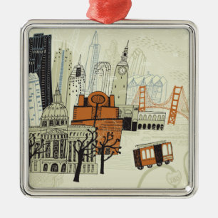 Doodle San Francisco Scene Metal Ornament