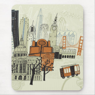 Doodle San Francisco Scene Mouse Pad