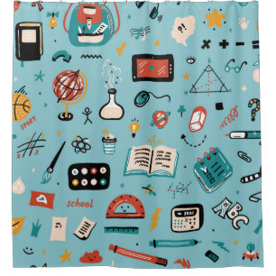 Doodle School Supplies Icons vintage Seamless Patt Shower Curtain