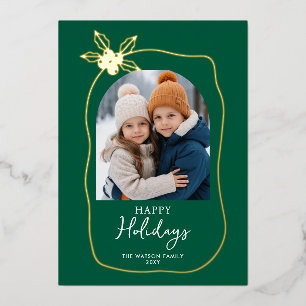 Doodle Scribble Christmas 4 Photo Hand Drawn  Foil Holiday Card
