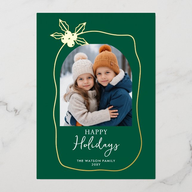 Doodle Scribble Christmas 4 Photo Hand Drawn  Foil Holiday Card (Front)