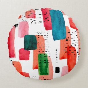 Doodle seamless pattern of watercolor orange and b round cushion
