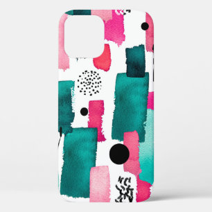 Doodle Seamless Pattern of Watercolor Pink and Gre iPhone 12 Case