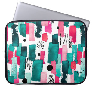 Doodle Seamless Pattern of Watercolor Pink and Gre Laptop Sleeve