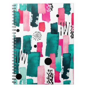 Doodle Seamless Pattern of Watercolor Pink and Gre Notebook