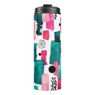 Doodle Seamless Pattern of Watercolor Pink and Gre Thermal Tumbler