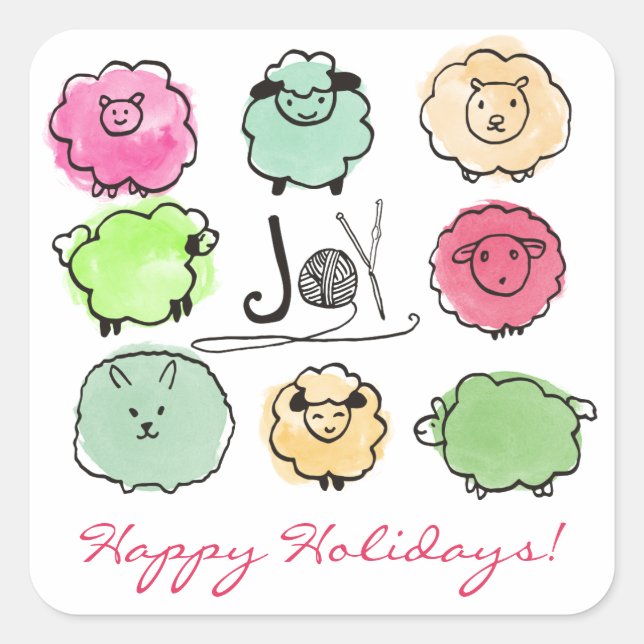 Doodle sheep angora knitting crochet  Christmas Square Sticker (Front)