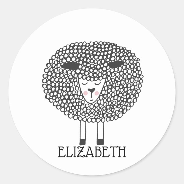 Doodle Sheep Personalised Classic Round Sticker (Front)