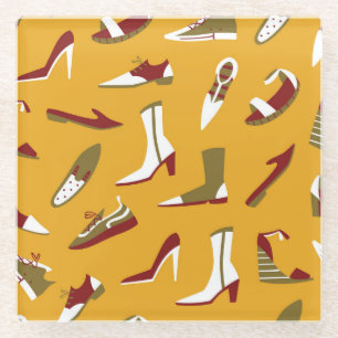Doodle Shoes: Hand Drawn Seamless. Glass Coaster