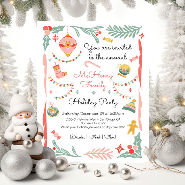 Doodle Sketch Funky Christmas Holiday Party Invitation (Creator Uploaded)