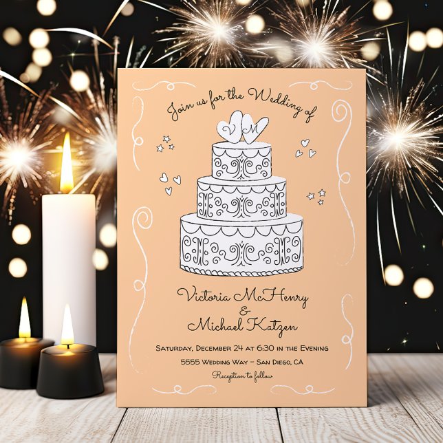 Doodle Sketch Funky Wedding Cake Invitation (Creator Uploaded)