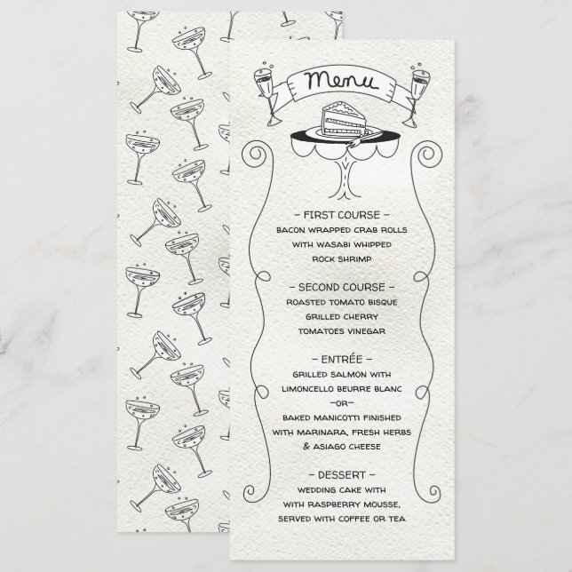 Doodle Sketch Funky Wedding Menu (Front/Back)