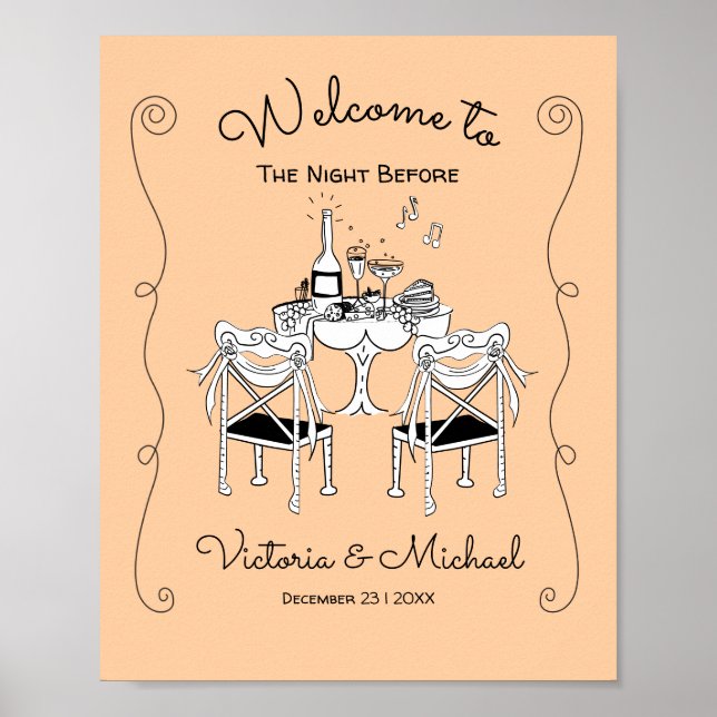 Doodle Sketch Table Chairs Funky Rehearsal Dinner Poster (Front)