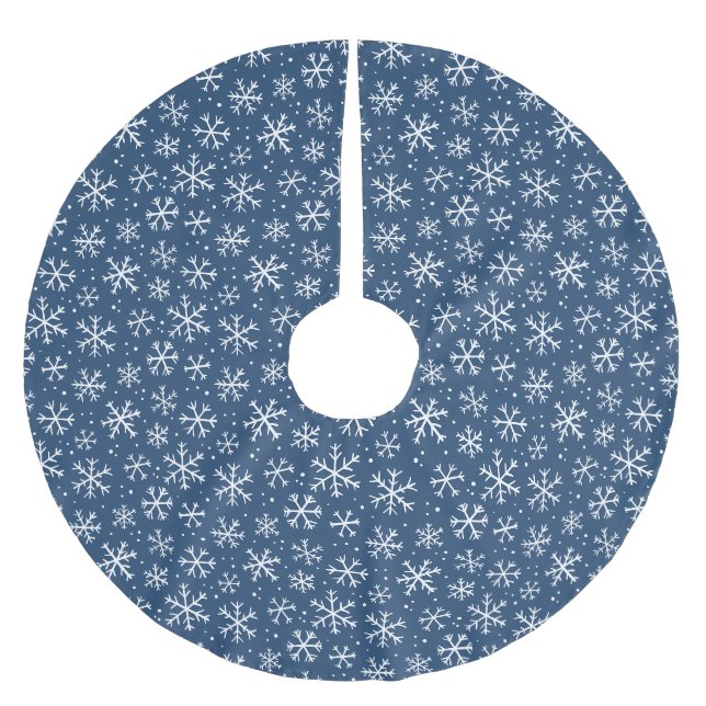 Doodle snowflake pattern – winter christmas brushed polyester tree skirt (Front)