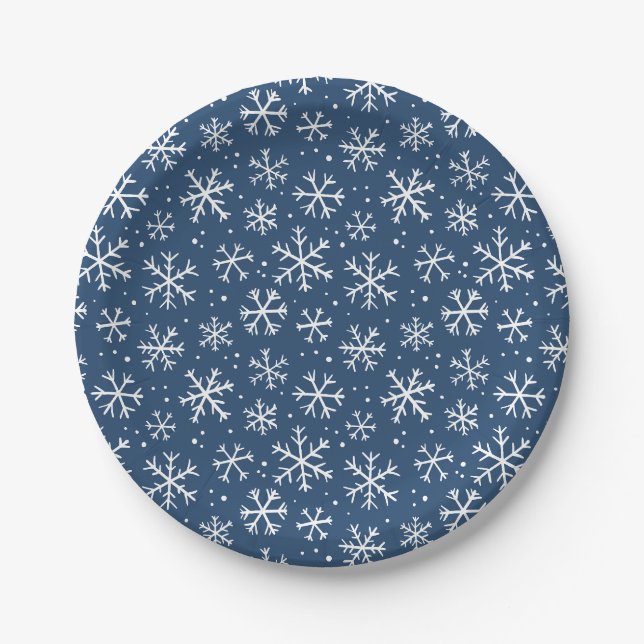 Doodle snowflake pattern – winter christmas paper plate (Front)