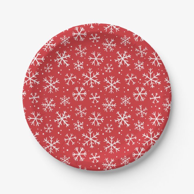 Doodle snowflake pattern – winter christmas paper plate (Front)