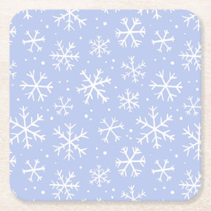 Doodle snowflake pattern – winter christmas square paper coaster