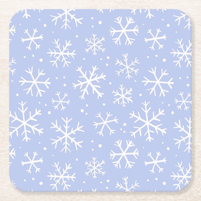 Doodle snowflake pattern – winter christmas square paper coaster (Front)