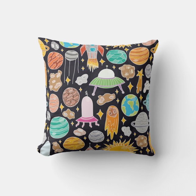 Doodle Space: Hand-Drawn Vintage Cosmos. Cushion (Front)