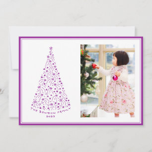 Doodle Star Tree Purple Holiday Card