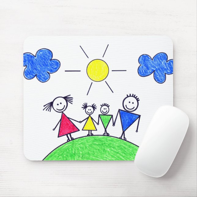 Doodle Stick Family On Green Earth Mouse Pad (With Mouse)