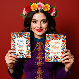 💀 Doodle style Día de Muertos Party Invitation