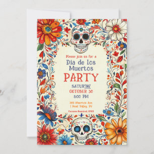 💀 Doodle style Día de Muertos Party Invitation