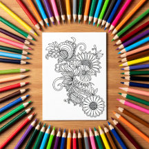Doodle Style Floral Colour Your Own Card