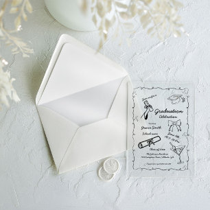 Doodle Style Hand drawn Graduation Acrylic Invitations